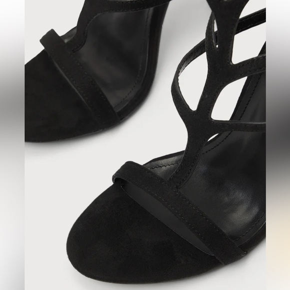 NWOT Lulu’s Bisty Black Suede Ankle Strap High Heel Sandals size 6 - Picture 4 of 9